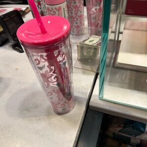Pink Floral Tumbler with Straw